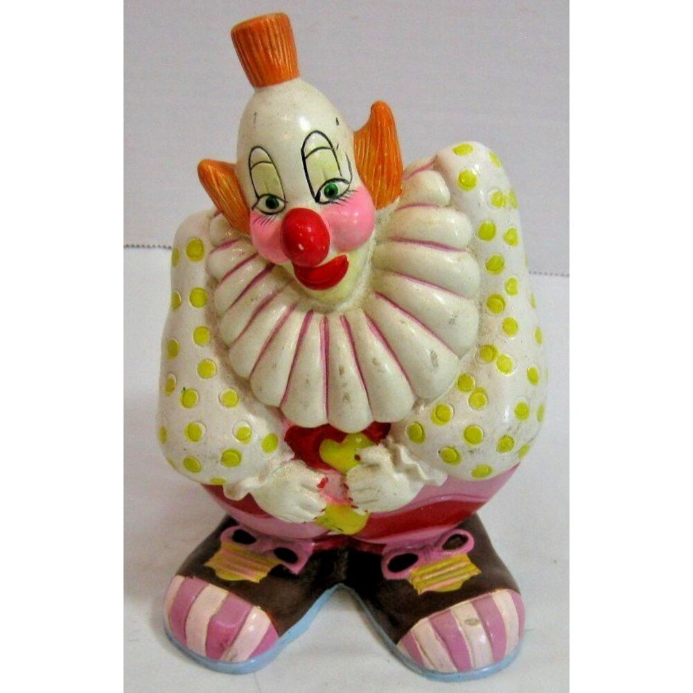 Vintage Small World Imports Creepy Clown Bank 6 1/2 inches tall with stopper